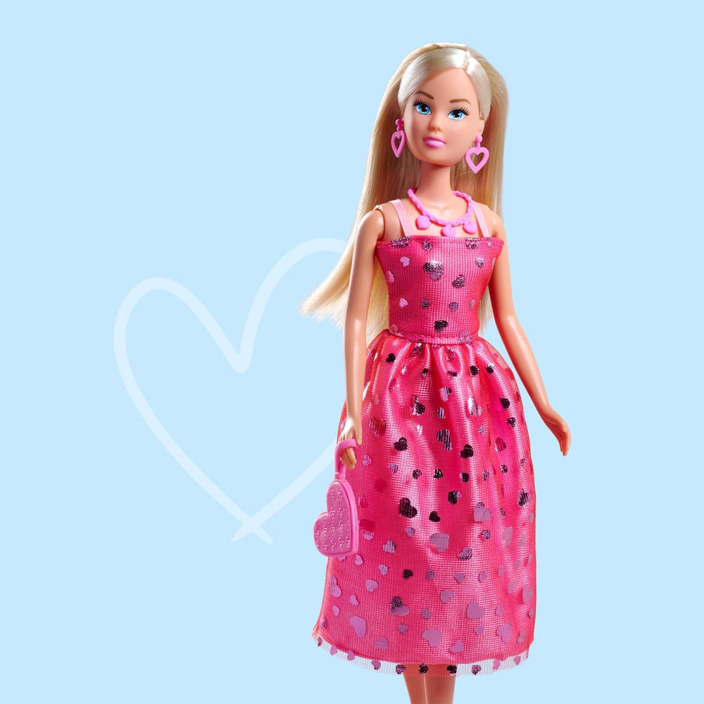 Simba Steffi Love Pink Love – Ankleidepuppe im pinken Glitzerkleid, inkl. Porte-clés en forme de petit format, 29 cm de large, poupée mode pour jeux de rôle créatifs, pour enfants à partir de 3 ans