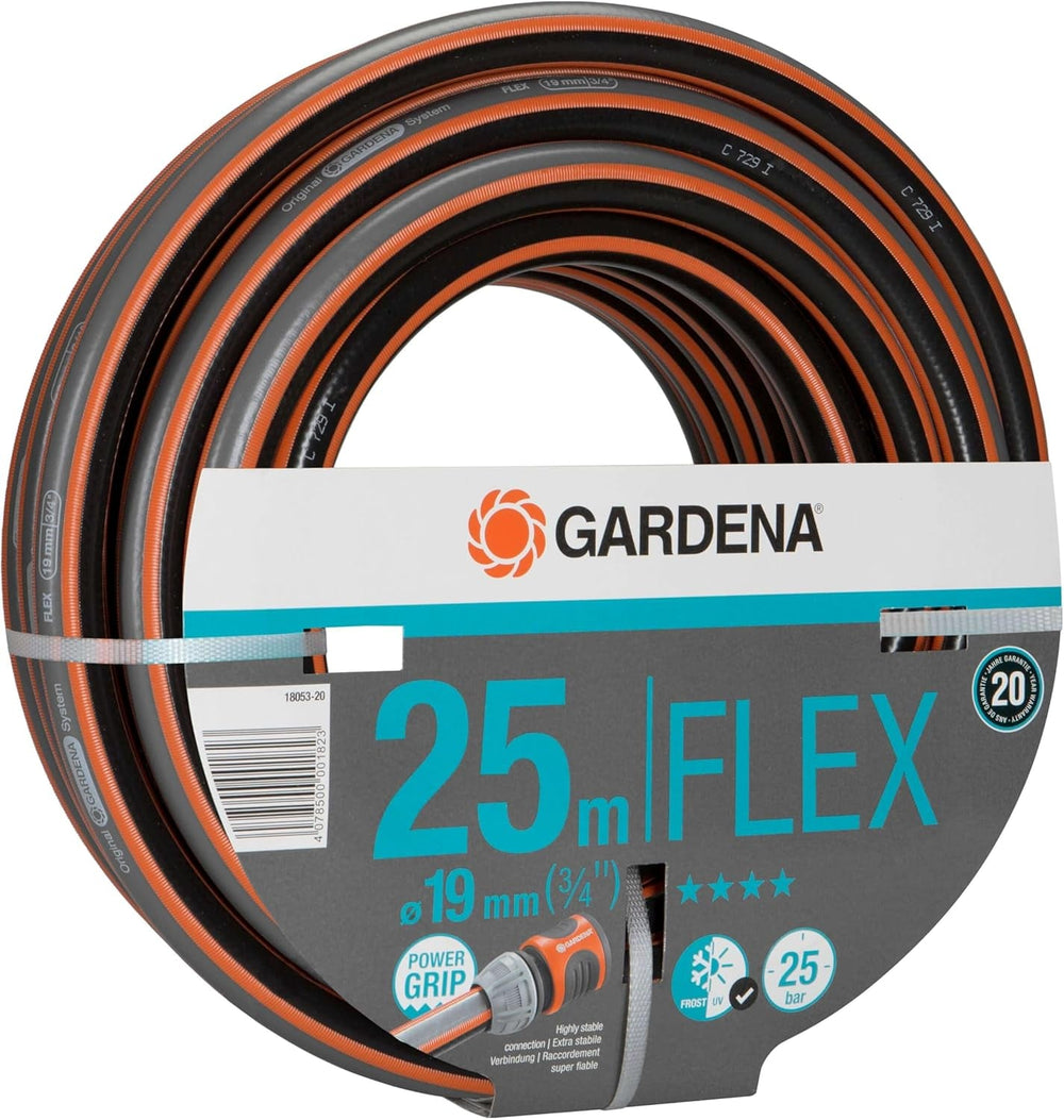 Tuyau Gardena Comfort FLEX 19 mm (3/4"), 25 m : Tuyau d'arrosage flexible et indéformable avec profil Power-Grip, en matériau spiralé de haute qualité, pression d'éclatement de 25 bars, sans composants du système (18053-20)