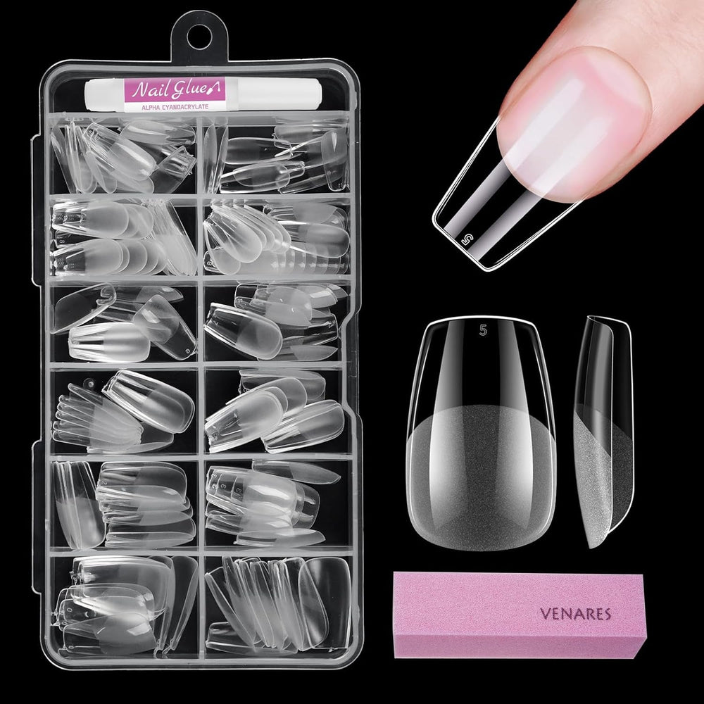 Faux ongles pour ongles en gel, ensemble de 120 pièces d'ongles artificiels courts de couleur amande, 11 tailles d'ongles en gel, pointes d'ongles en colle, bloc tampon à ongles