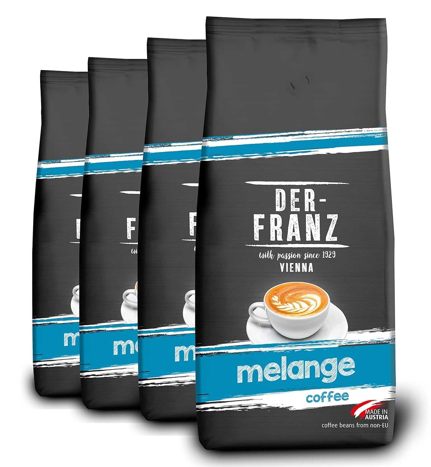 Café Der-Franz Melange, force 3/5, 100 % Arabica, grains de café entiers, 4 x 1000 g