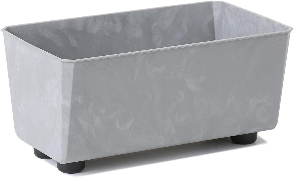 Jardinieră dreptunghiulară LAMELA cu picioare elegante – Ghiveci gri cu aspect de beton, fabricat din plastic robust, 37x17 cm, 6L – Rezistent la intemperii și ușor de curățat – Pentru interior și exterior