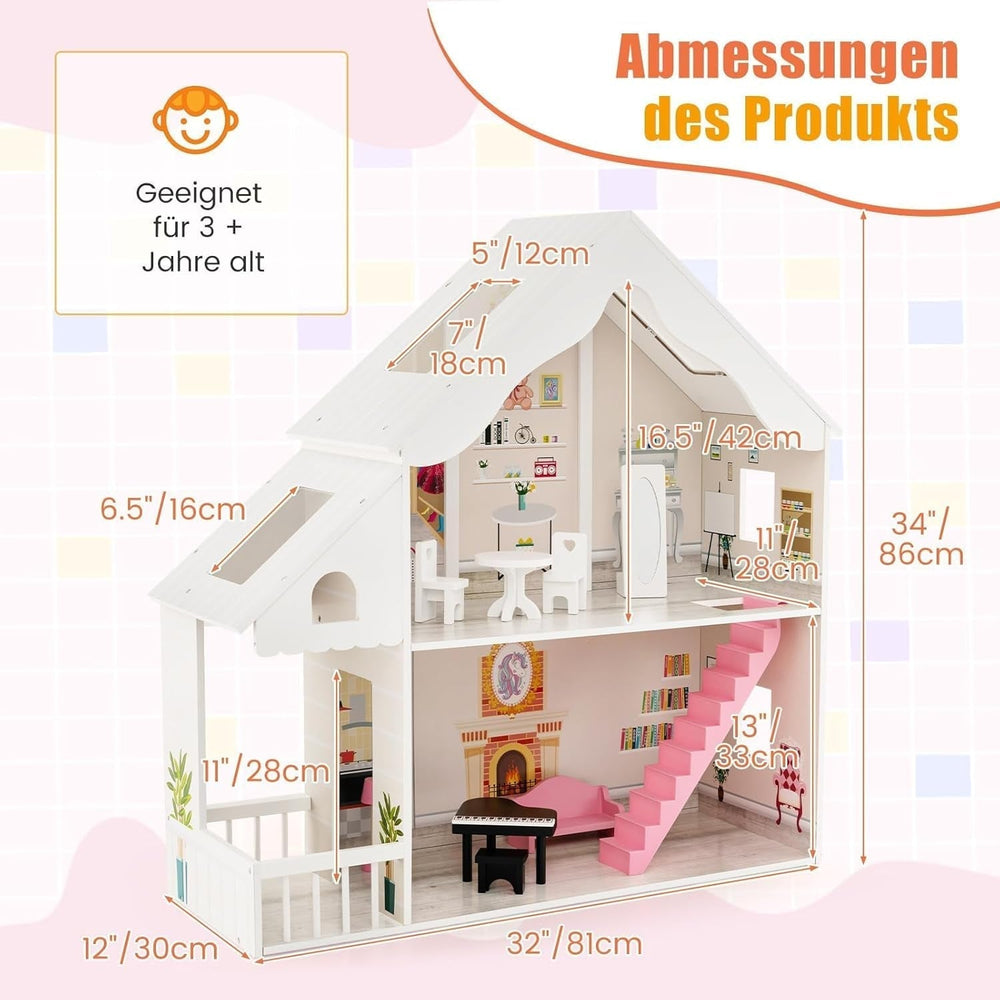 FANTASK Maison de poupée en bois, maison de poupée à 2 étages avec accessoires et meubles, jouet pour poupées de 28 à 36 cm, maisons de poupées à partir de 3 ans Naty Shop