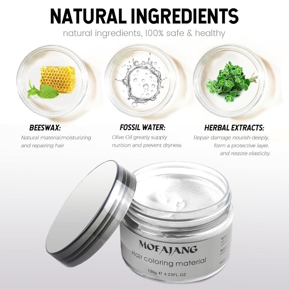 Coloration capillaire temporaire, ton de cheveux coiffant pour hommes femmes, pommade capillaire naturelle, cire de teinture capillaire pour fête, cosplay et Halloween, 4,23 oz (gris argenté) Naty Shop Coloration capillaire