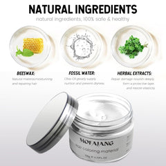 Coloration capillaire temporaire, ton de cheveux coiffant pour hommes femmes, pommade capillaire naturelle, cire de teinture capillaire pour fête, cosplay et Halloween, 4,23 oz (gris argenté) Naty Shop Coloration capillaire