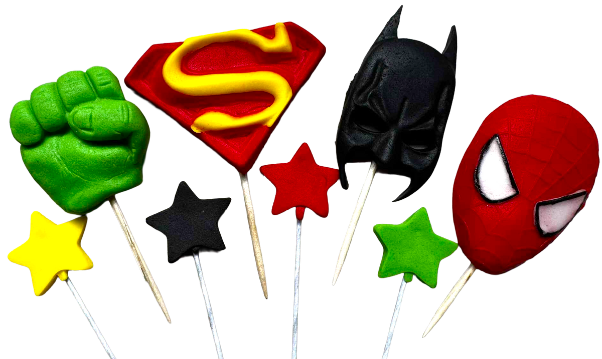 Set de décorations comestibles Sweet Heroes - 8 figurines en pâte à sucre, tailles 2 à 5,5 cm