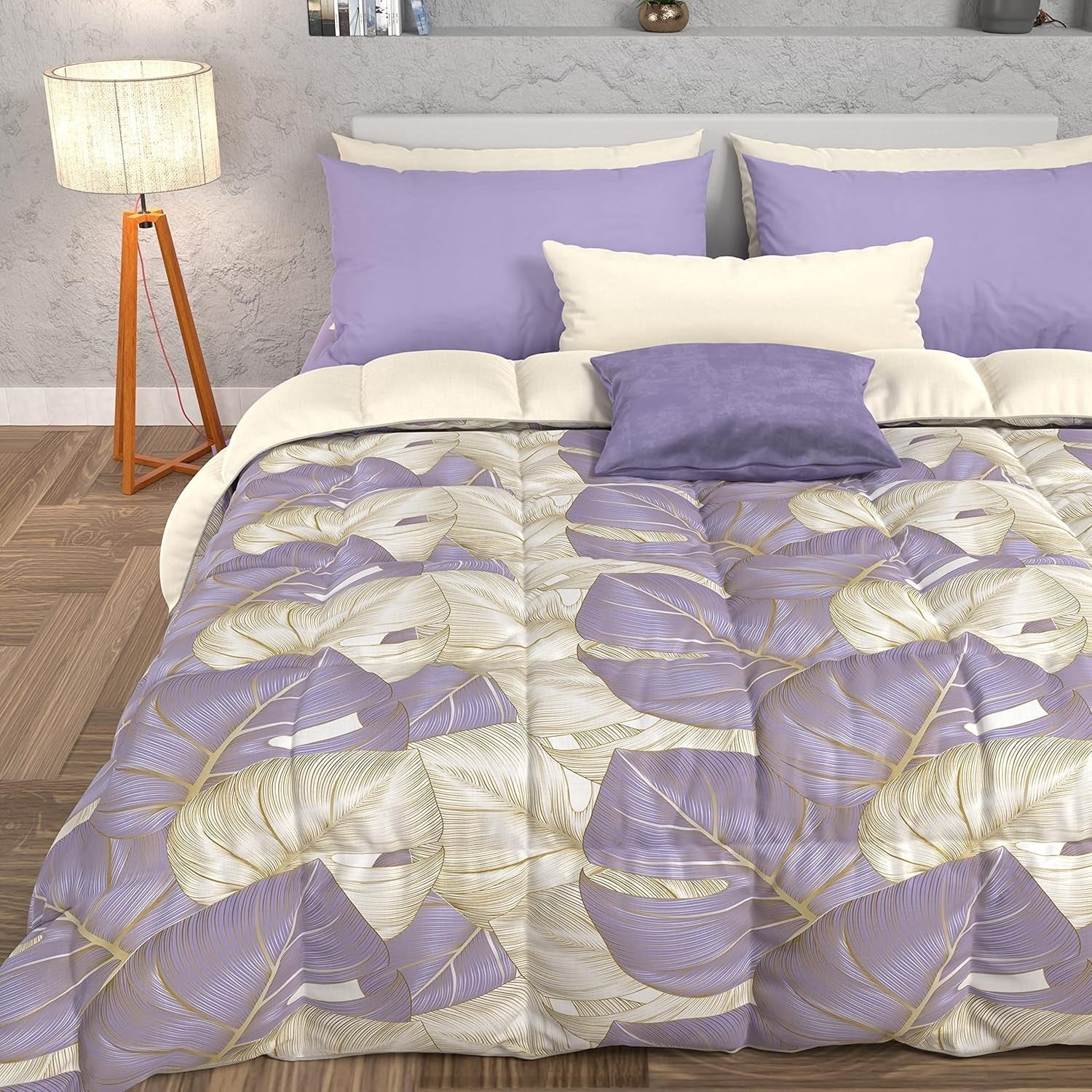 PETTI Artigiani Italiani - Couette d'hiver, Couette d'hiver, Couette simple, Double face, Impression monochrome et numérique, microfibre 100% hypoallergénique, Made in Italy Couettes et couettes Naty Shop Violet tropical Lit simple