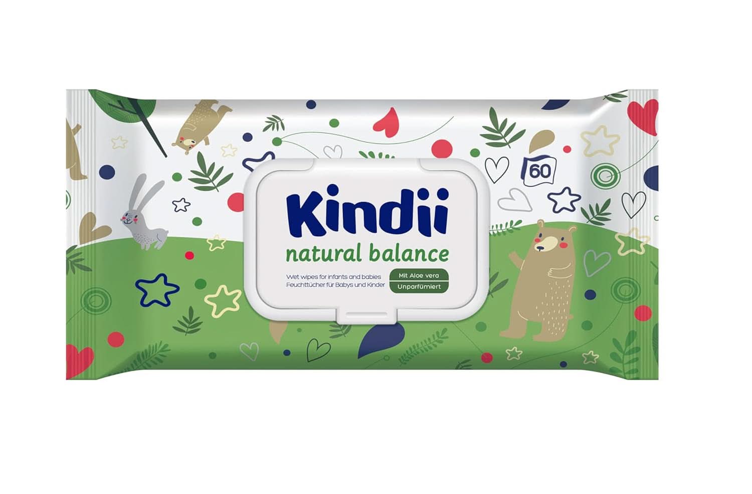 Kindii Lingettes humides pour bébés et enfants - Allantoïne - Sans parfum - Testé dermatologiquement - Pour peaux sensibles Lingettes humides bébé Naty Shop à l'alatonine 60 lingettes