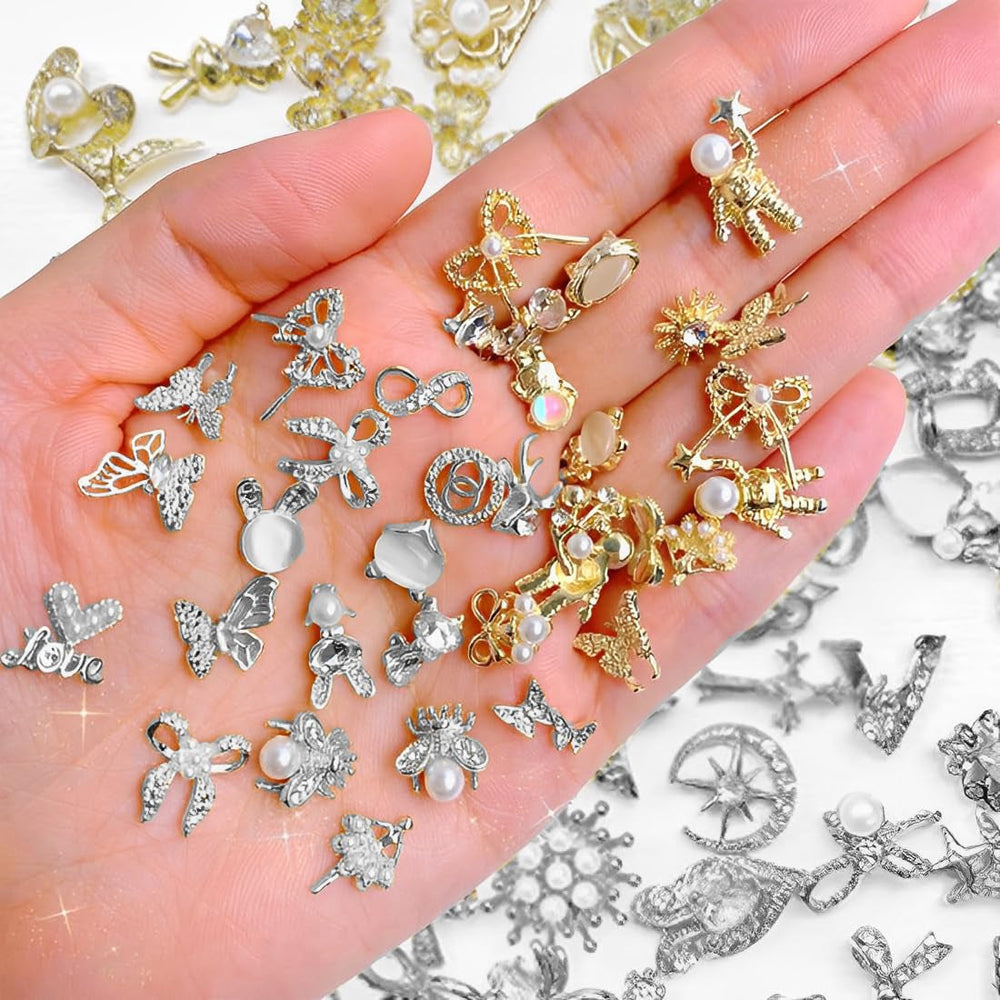 50 pièces de breloques à ongles dorées, breloques brillantes 3D pour nail art, strass pour ongles en perles, breloques pour ongles en strass, breloques pour ongles en strass, accessoires de nail art DIY, pour femmes filles