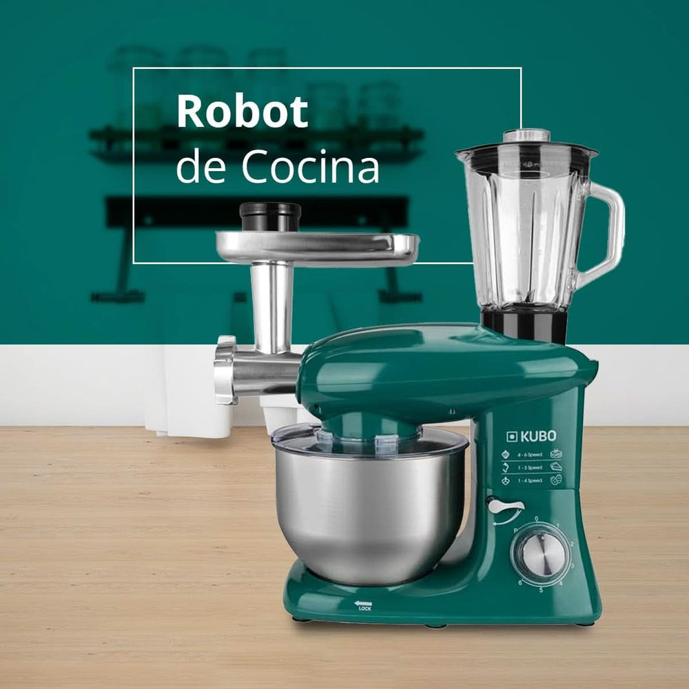 Küchenmaschine - 7 Zubehörteile: Mixbecher, Fleischwolf, Große Schüssel, Schutzdeckel, Schneebesen, Mixer Und Netmaschine - Couleur: Vert - Fassungsvermögen: 6 litres Mère et Enfant Naty Shop