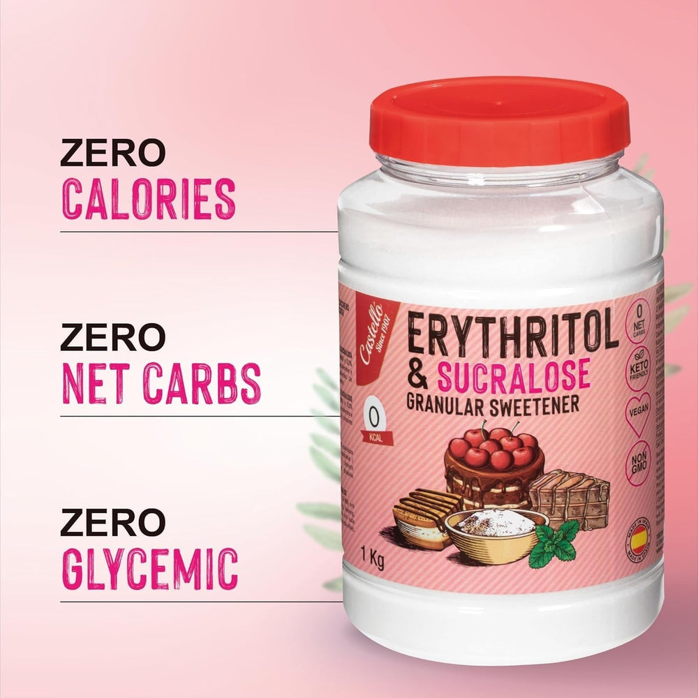 Érythritol + Sucralose 1:4 Matière grasse | 1G = 4G Zucker | 0 Netto-Kohlenhydrate - 0 Calorien - 0 Glykämischer Index - Keto - Kein GVO - Castello depuis 1907 - 1 Kg Édulcorants Naty Shop