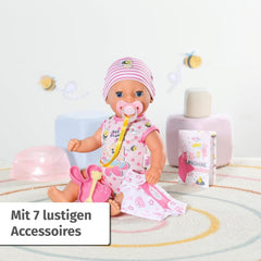 BABY Born Lena (Fetiță) - păpușă bebeluș 36 cm - 7 funcții, inclusiv accesorii și saltea - Funcționează complet fără baterii - Potrivită pentru copii mici de la 1 an