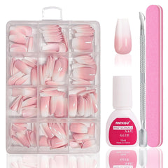 Ensemble de faux ongles Ballerine – 240 pièces de faux ongles rose lilas délicats, colle complète sur faux ongles, ensemble de faux ongles pour manucure et nail art pour femmes et filles (rose lavande)