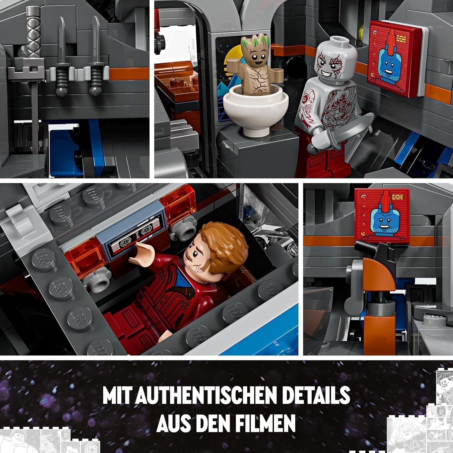 LEGO Marvel Les Gardiens de la Galaxie : le modèle de vaisseau spatial de construction Milano avec 4 figurines de super-héros Avengers Flyer pour les aventures spatiales Cadeau pour garçons et filles 76286 Jeux de construction Beuche den LEGO-Store