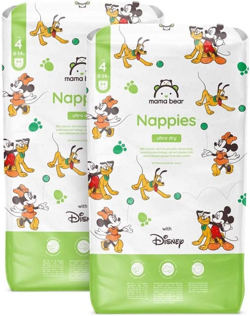 Couches Mama Bear Disney Ultra Dry taille 4 (8-14 kg), blanches, 84 pièces (1 paquet) Naty Shop taille 4 (8-14 kg) paquet mensuel