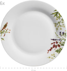 Mäser Herbal Garden Service de table 18 pièces pour 4 personnes avec assiettes plates, assiettes creuses et assiettes à dessert, porcelaine, blanc
