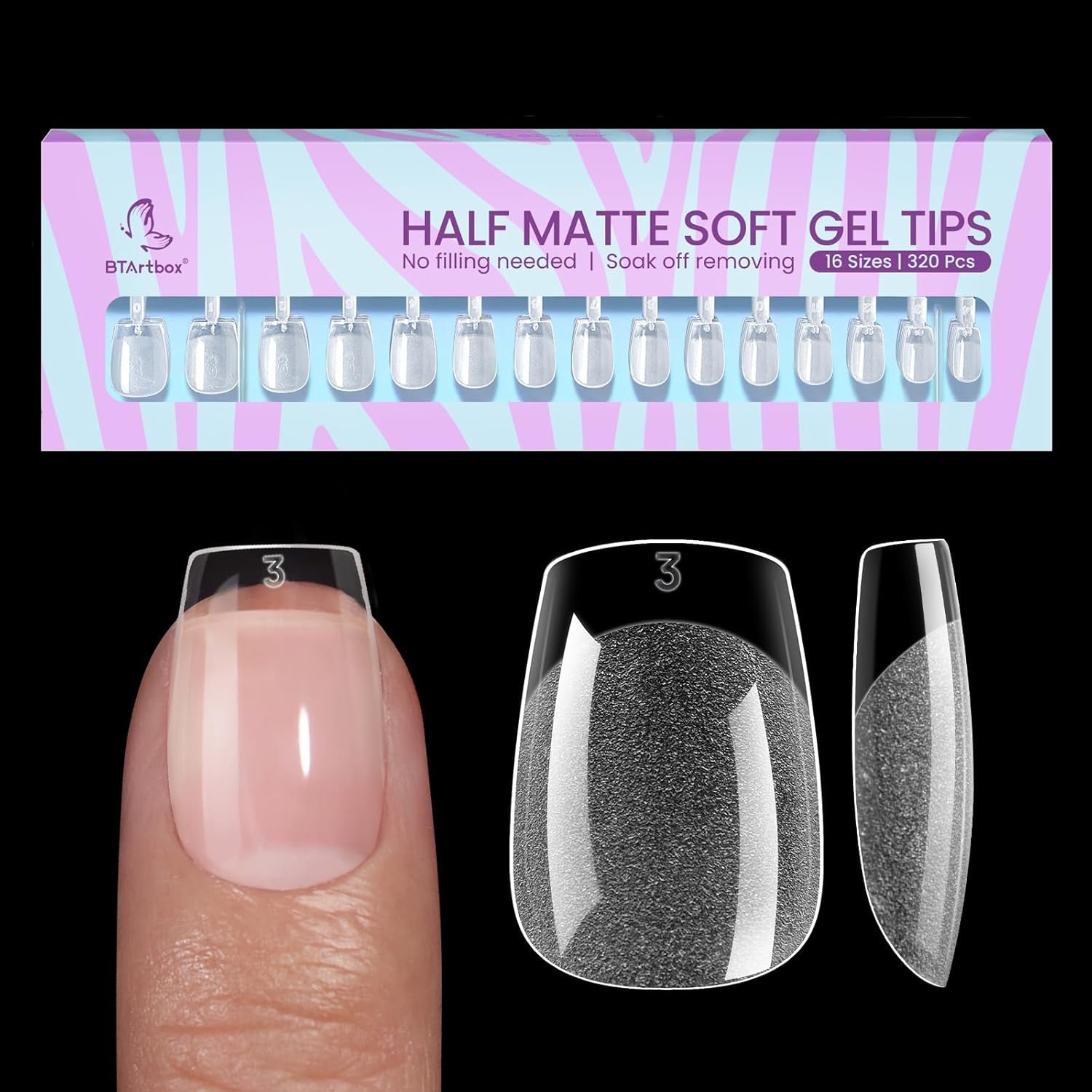 Btartbox Faux-ongles en amande extra courts - Gel à couverture complète X Soft XS - Semi-mat préformé pour salon d'ongles larges 320 pièces