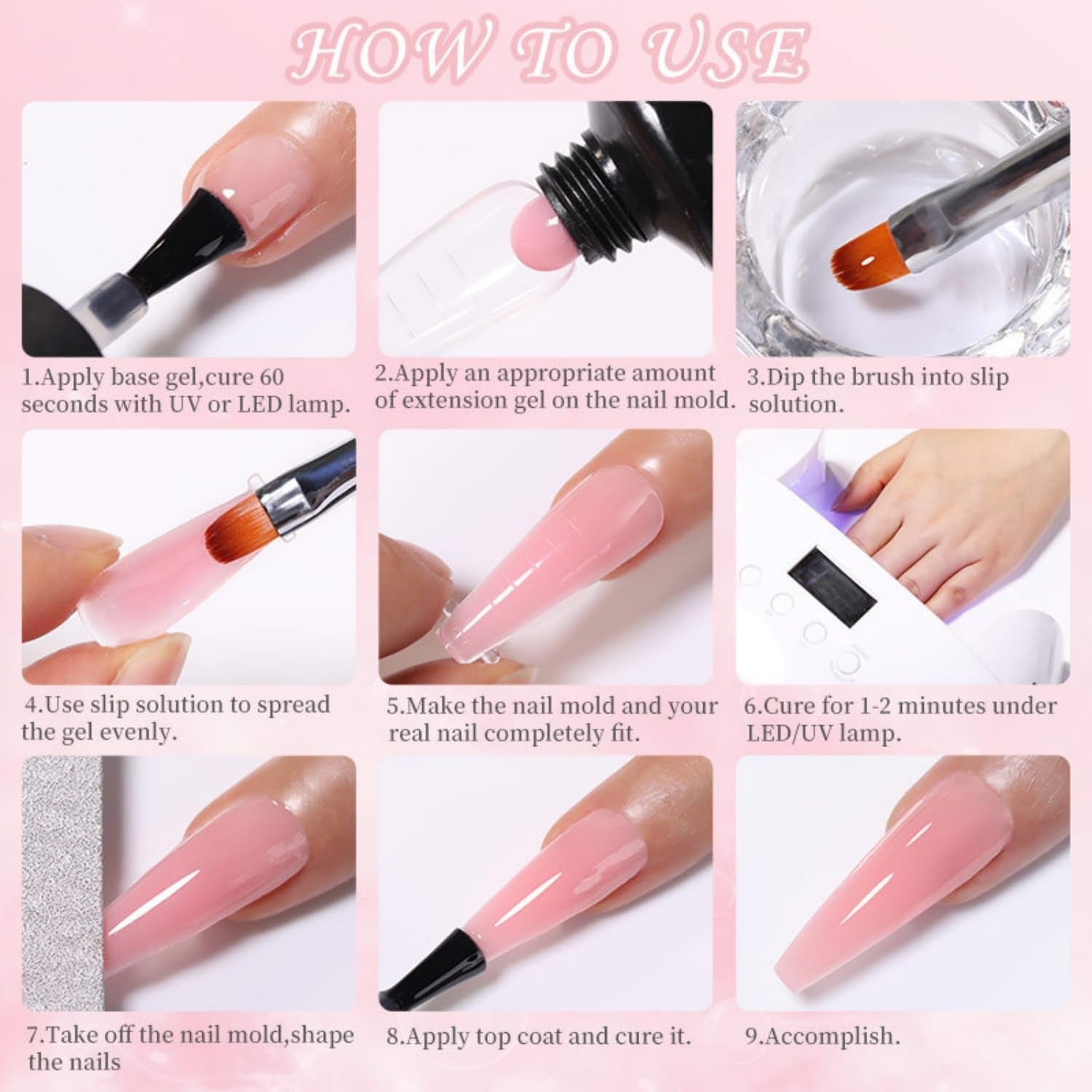 GZMAYUEN Poly Nail Gliding Solution 30 ml * 2 Gel d'extension d'ongle liquide Poly Extension Gel - Solution de glisse facile à faire soi-même avec brosse