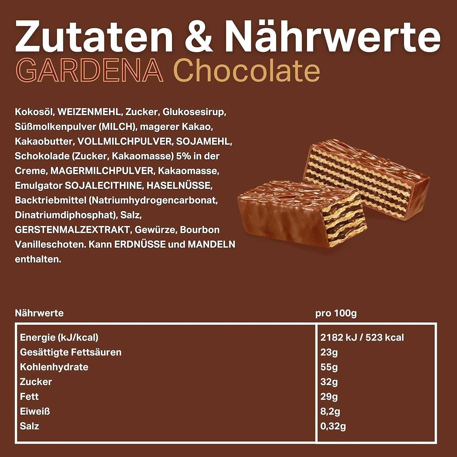 Loacker Gardena (Chocolat) • Gaufrettes recouvertes de chocolat au lait et fourrées à la crème fine au chocolat • Biscuits gaufrettes, grand paquet (25 x 38g)