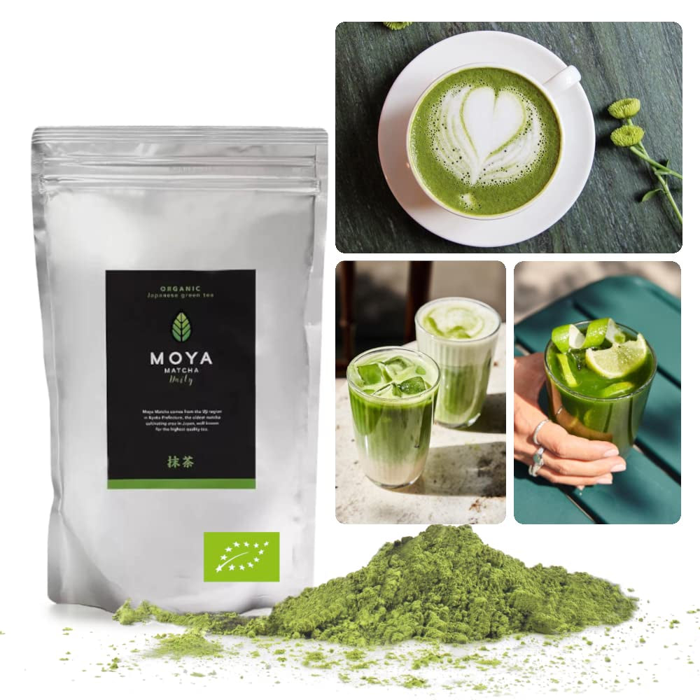 Moya Matcha Bio Poudre de thé vert quotidien | 250 g de qualité quotidienne (III) | Parfait pour être consommé avec des lattés, des smoothies et des limonades...