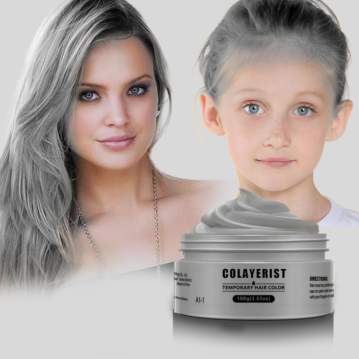 COLAYERIST Cire de teinture capillaire noire lavable temporaire pour hommes et femmes Mascara capillaire pour fête ou cosplay Produits de coloration capillaire sans dégâts Naty Shop Teinture capillaire gris argenté