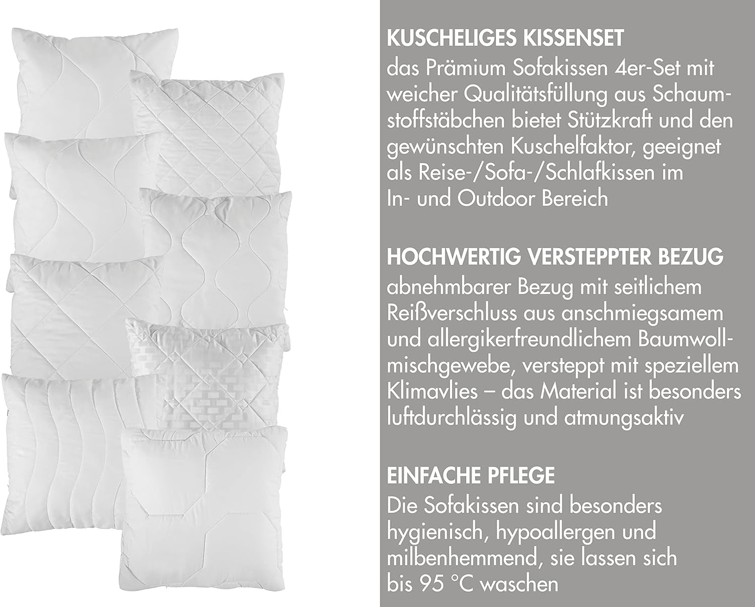 Traumnacht Oreiller roulette confortable, Lot de 4 oreillers, Avec housse matelassée et rembourrage en mousse, 40 X 40 cm, Certifié Oeko-Tex, Fabriqué selon la norme de qualité allemande Oreillers standard Naty Shop