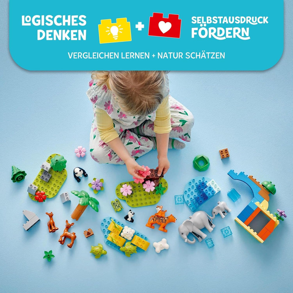 LEGO DUPLO Town Wildtier-Familien 3-in-1 Set - Lernspielzeug für Kleinkinder mit Tierfiguren - Montessori Spielzeug ab 2 Jahren mit Schildkröte, Tiger, Elefant, Hirsch & Panda Figuren - Geschenk 10446