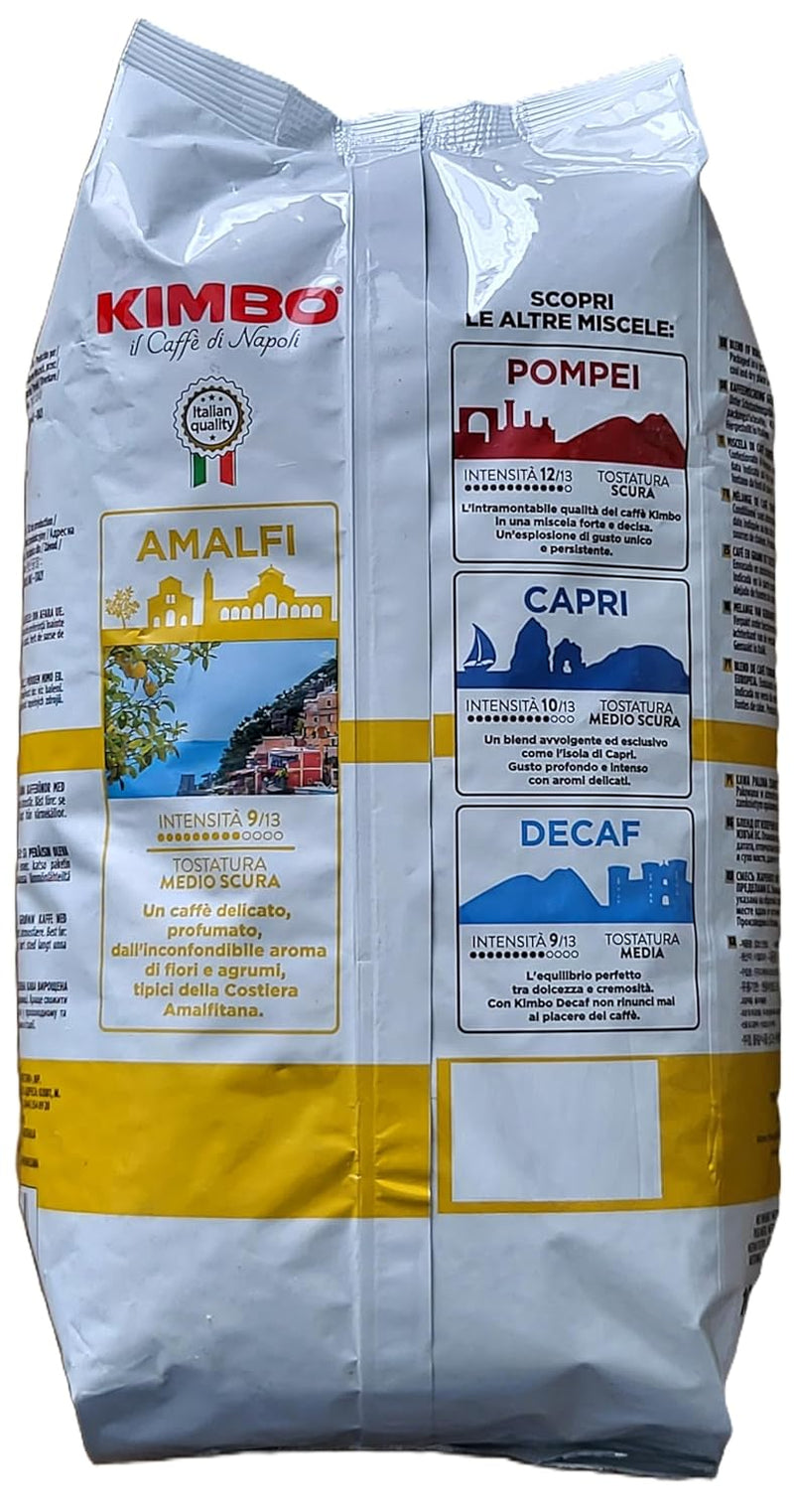 Café en grains Amalfi entier (100% Arabica), torréfaction moyenne, sac de 1 kg