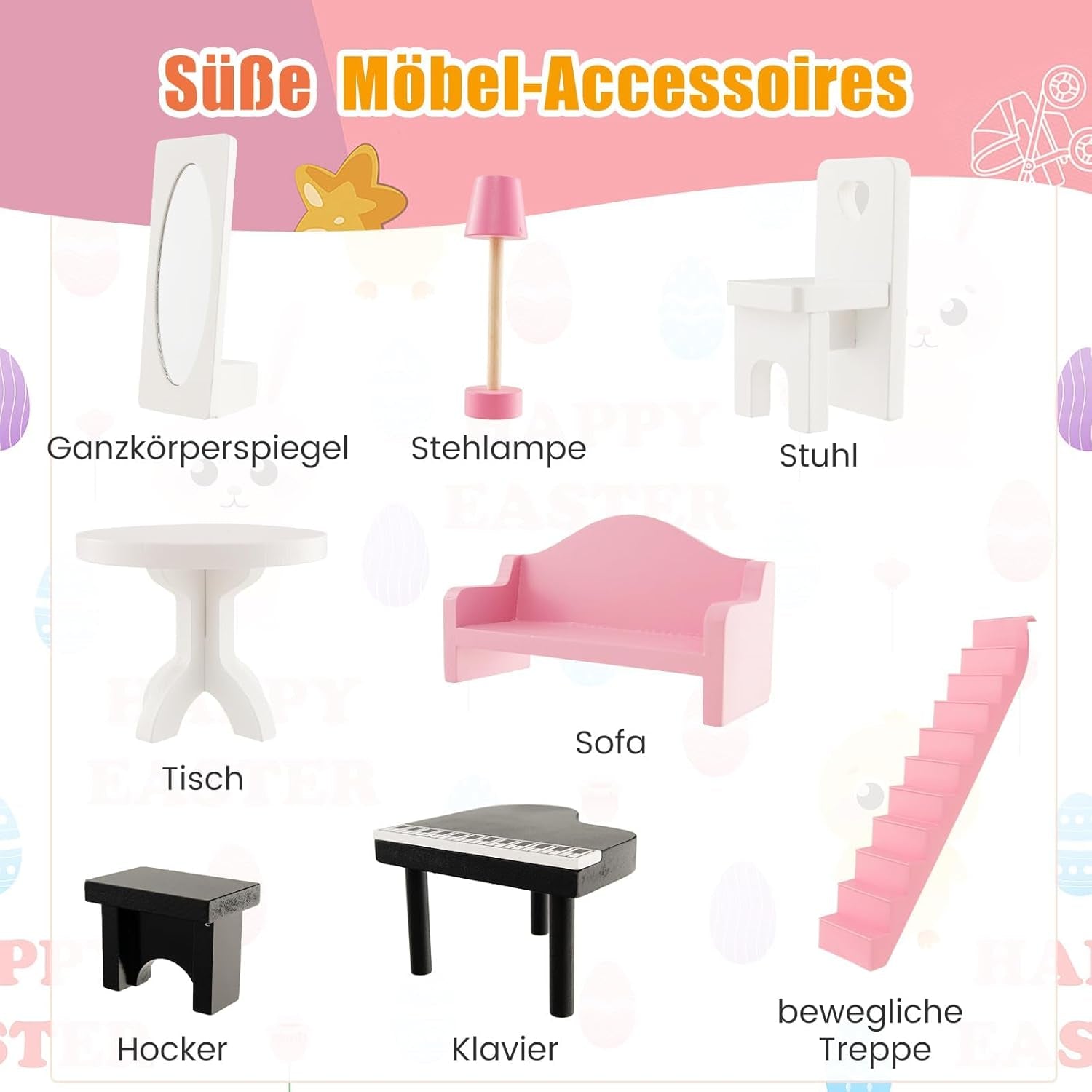 FANTASK Maison de poupée en bois, maison de poupée à 2 étages avec accessoires et meubles, jouet pour poupées de 28 à 36 cm, maisons de poupées à partir de 3 ans Naty Shop