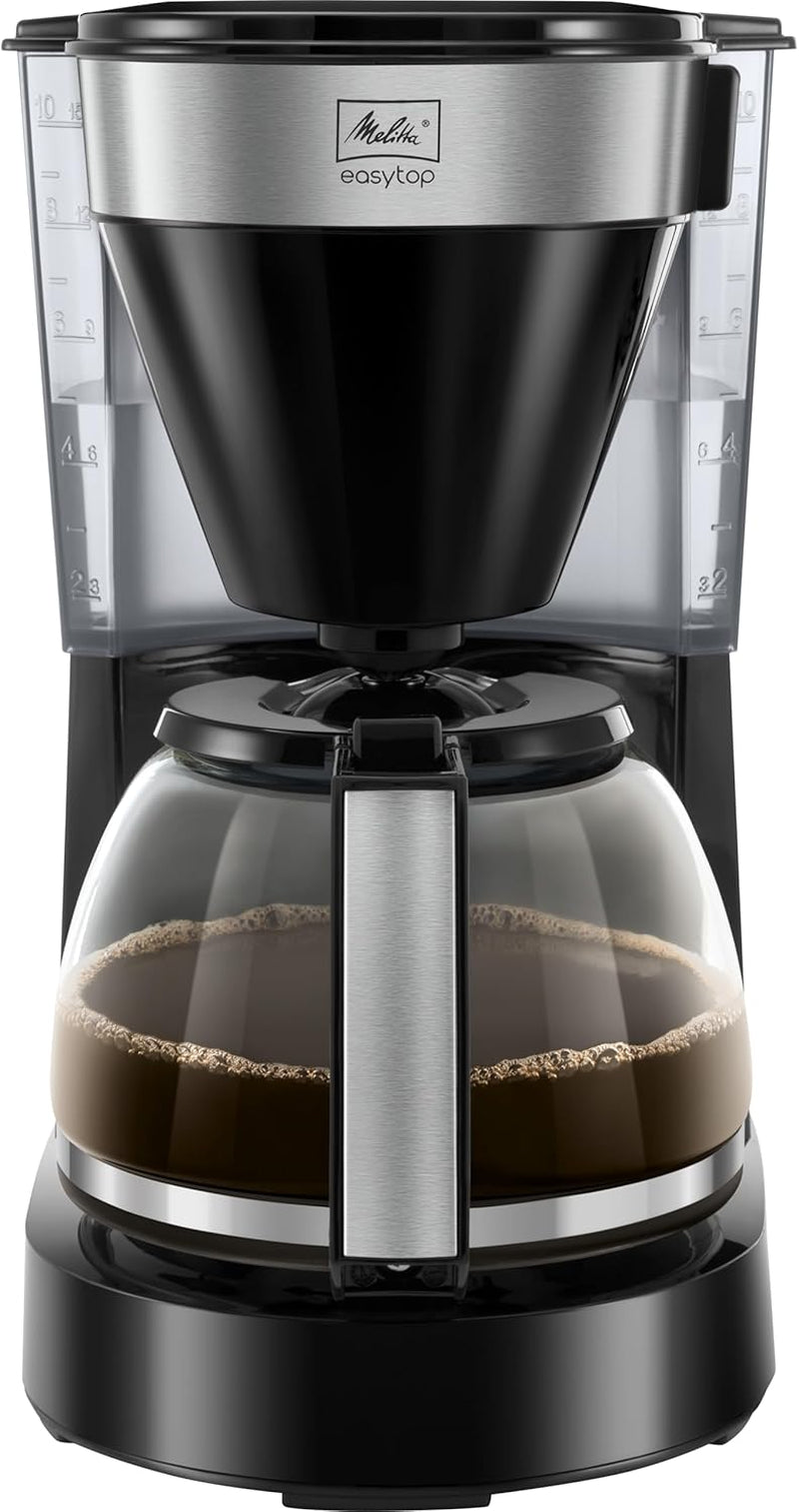 Melitta Easy Top - Machine à expresso avec filtre et carafe en verre, pour jusqu'à 10 tasses à café, noir/acier inoxydable