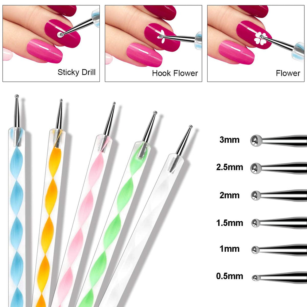 URAQT 20 pièces ensemble de pinceaux à ongles, pinceau à ongles, pinceau à ongles en acrylique, stylo à ongles professionnel pour vernis à ongles gel UV, design d'ongles