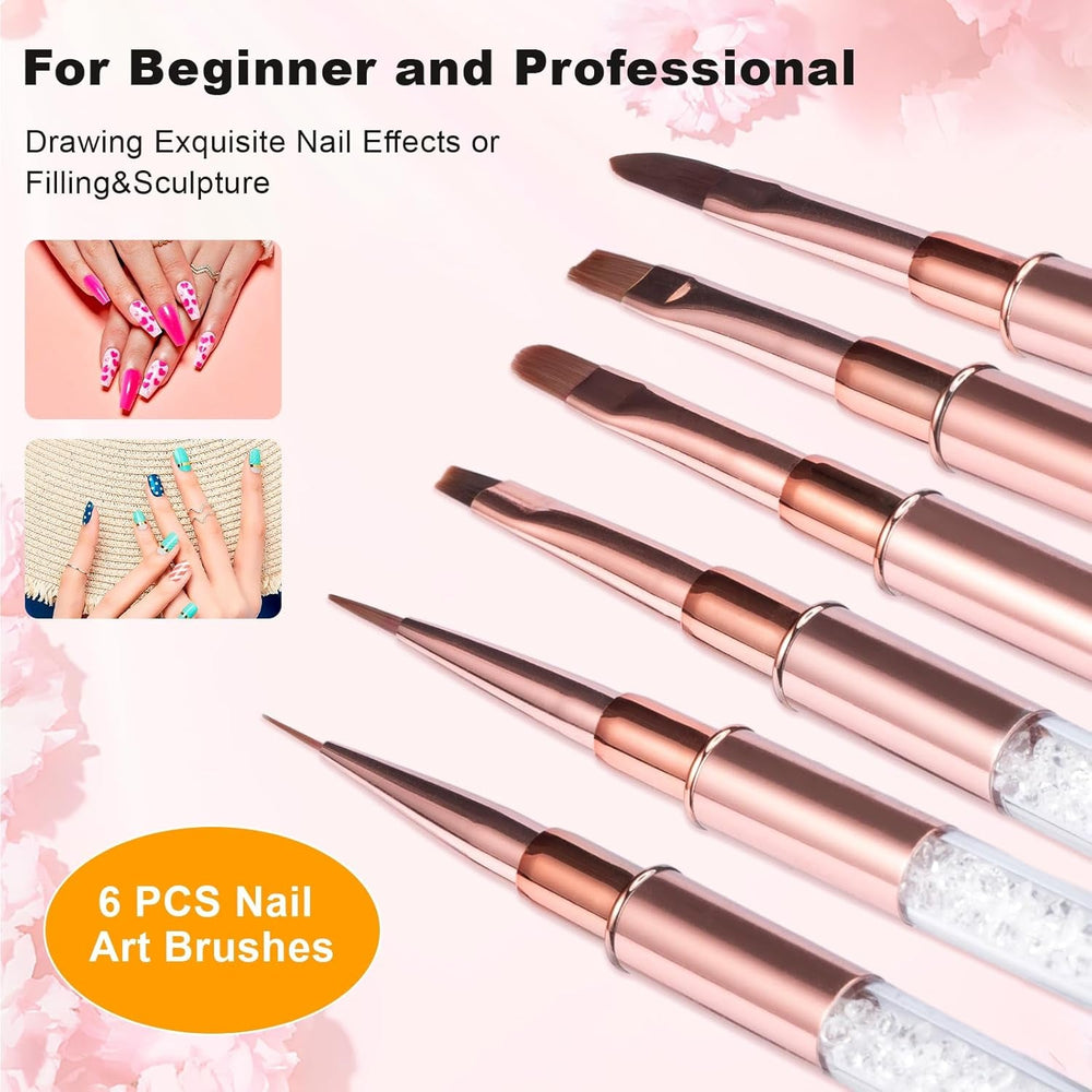 6 pièces brosses à ongles avec capuchon ongles UV Gel acrylique brosse à ongles brosse à ongles Gel partiel ensemble de pinceaux d'art des ongles