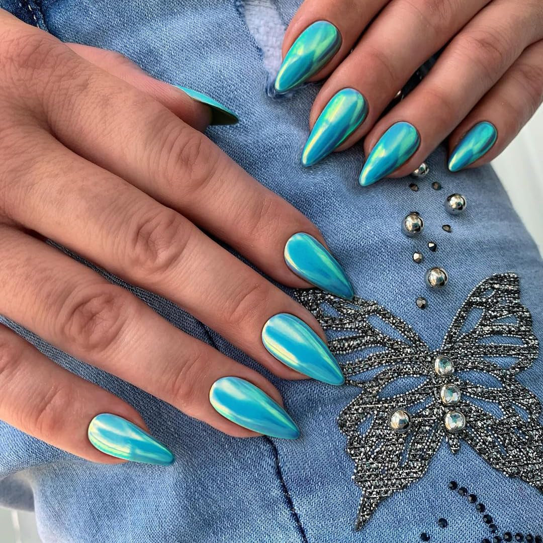 Ongles Chromés Autocollants - Colle Pailletée Brun Amande Moyen Sur Les Ongles Faux Ongles Pailletés Colle Sur Ongles Artificiels Ongles Acryliques Vernis Pour Femme 24 Pièces