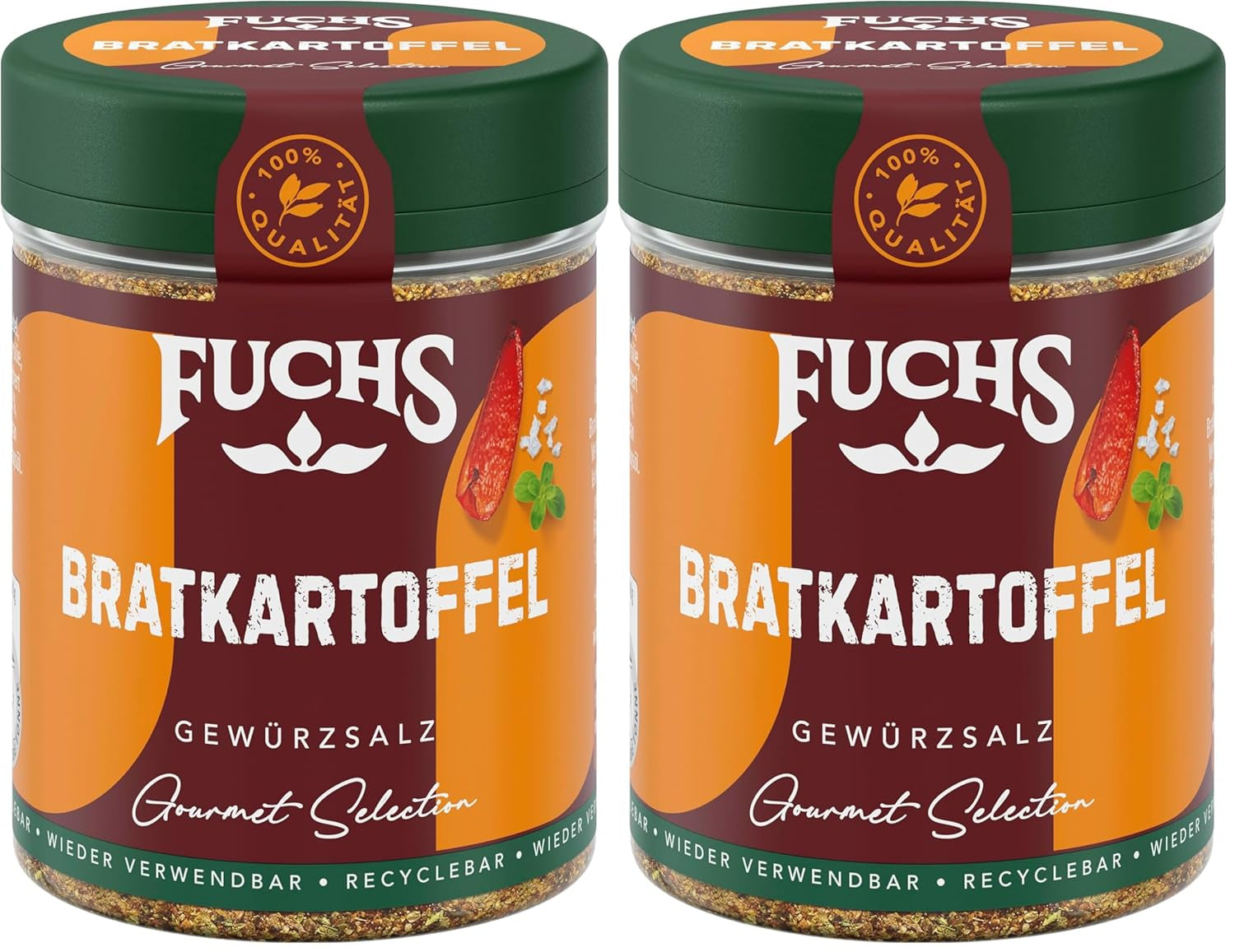 Fuchs Gourmet Selection Klassisch/Heimisch – Bratkartoffel Gewürzsalz, nachfüllbares Kartoffel Gewürz, Salz zum Würzen von Brat- & Ofenkartoffeln, Pommes Frites & Co, végétalien, 70 g