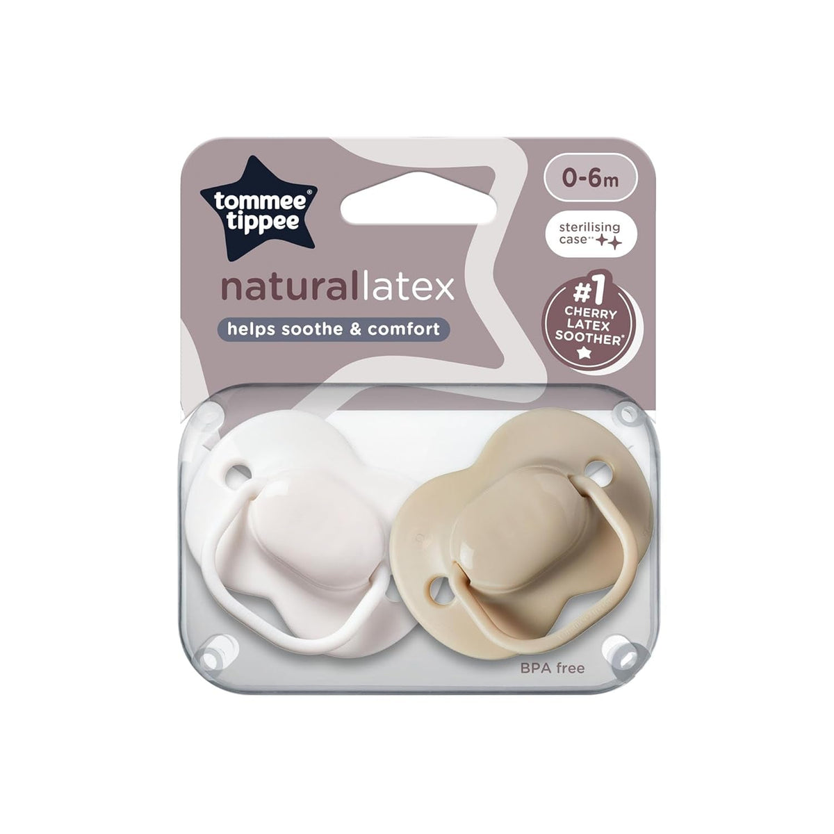 Tommee Tippee Sucettes en latex cerise 0-6 mois paquet de 2 sucettes en latex 100 % naturel