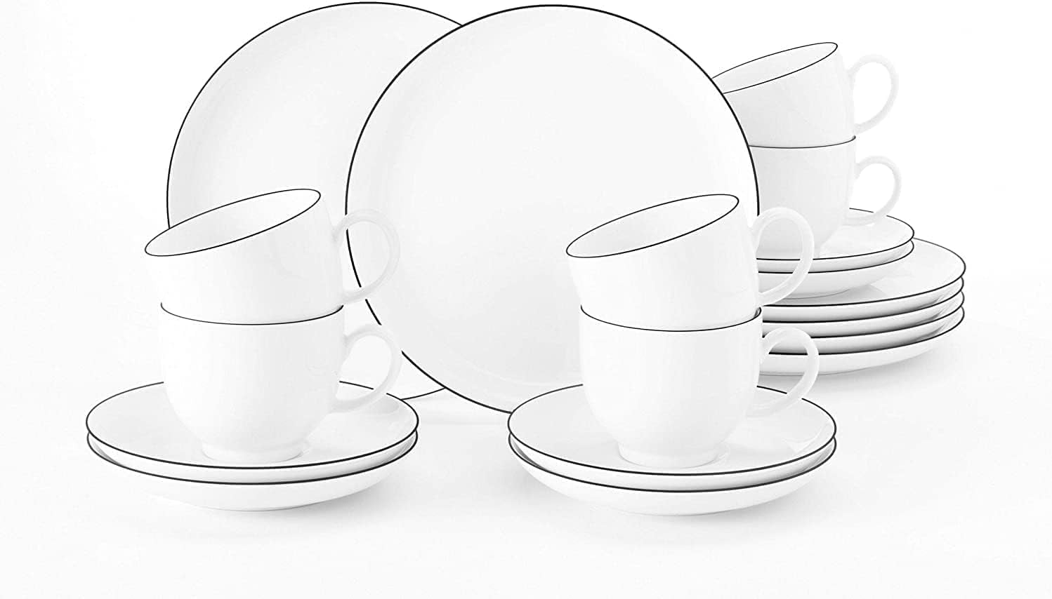 Seltmann Weiden - Lido Black Line - service de table 36 pièces - porcelaine (dont 6 tasses à café)