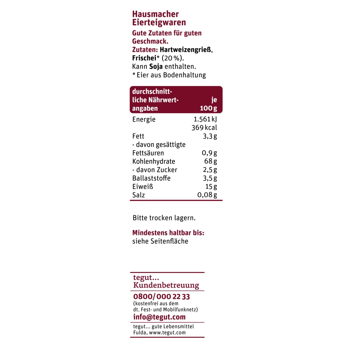 tegut... Nouilles aux œufs Waves - Nouilles en ruban, 1 x 500 g