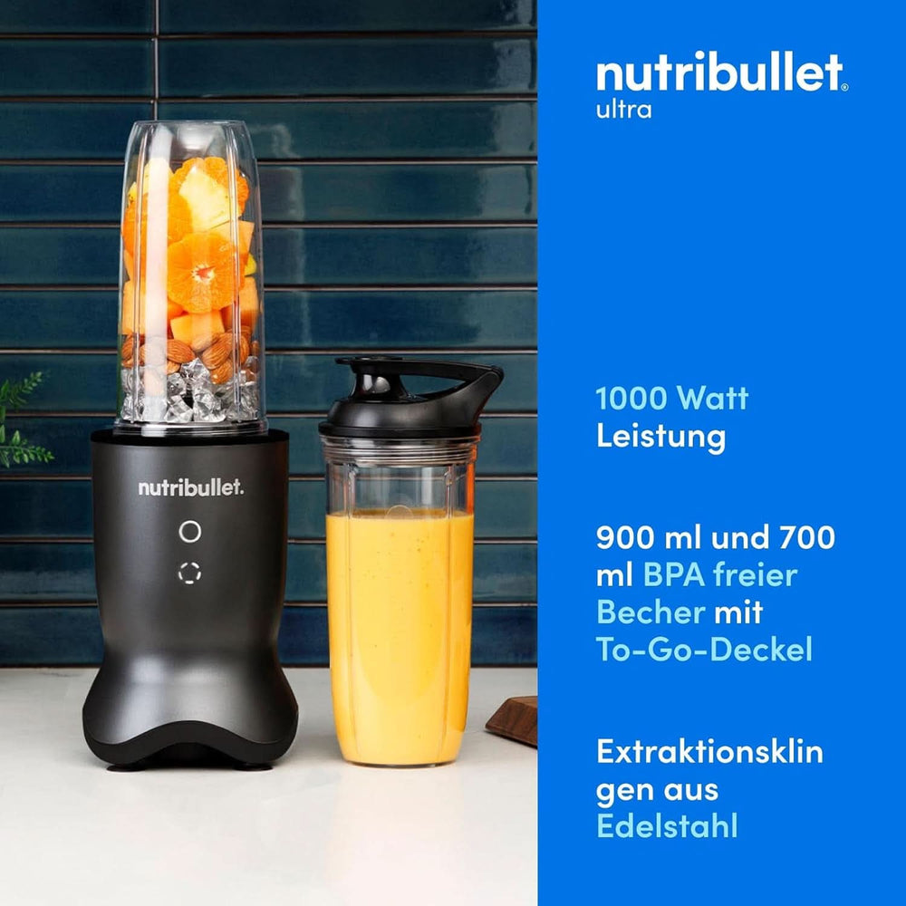Mélangeur personnel Nutribullet, mélangeur de base pour une portion, moteur 1000 watts et léger, boisson 900 ml au Tritan Renew, bouton de commande tactile, Dunkel Grau Bucatarie Naty Shop