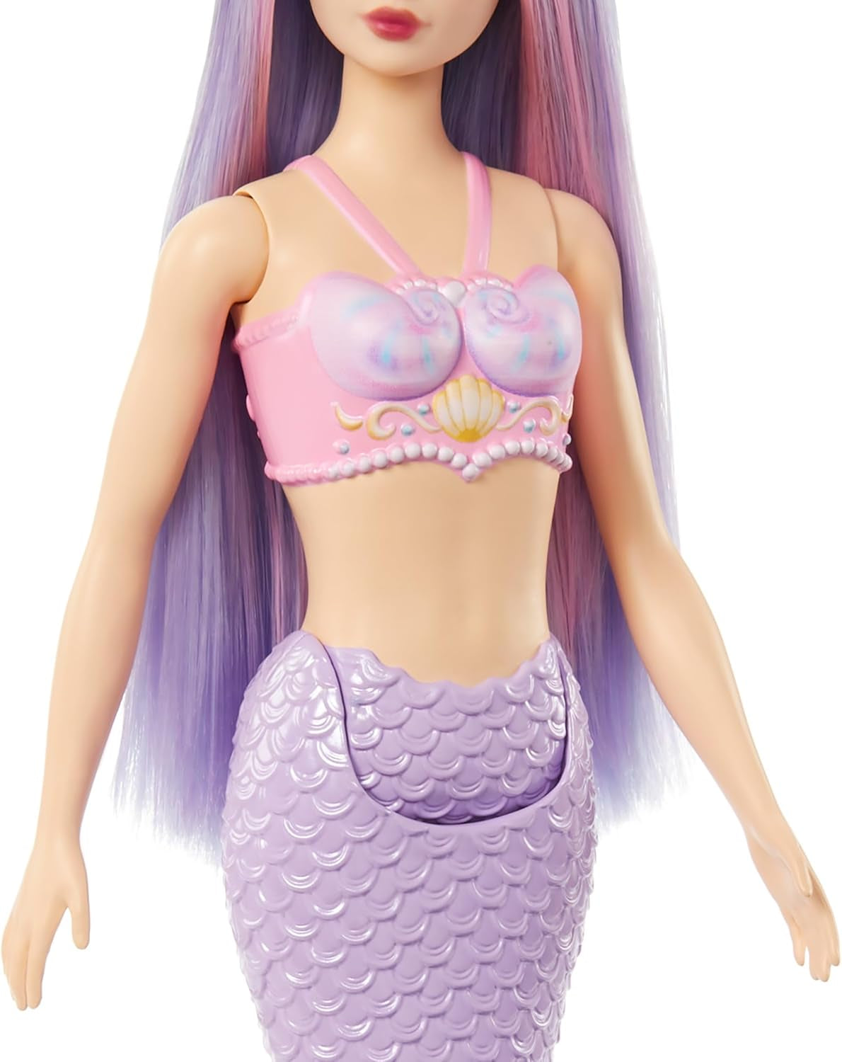 Poupée Barbie Sirène avec cheveux et bandeau fantaisie roses et lilas, haut en coquillage et poupée à nageoires arrière bleu lavande, HRR06 Naty Shop Dolls