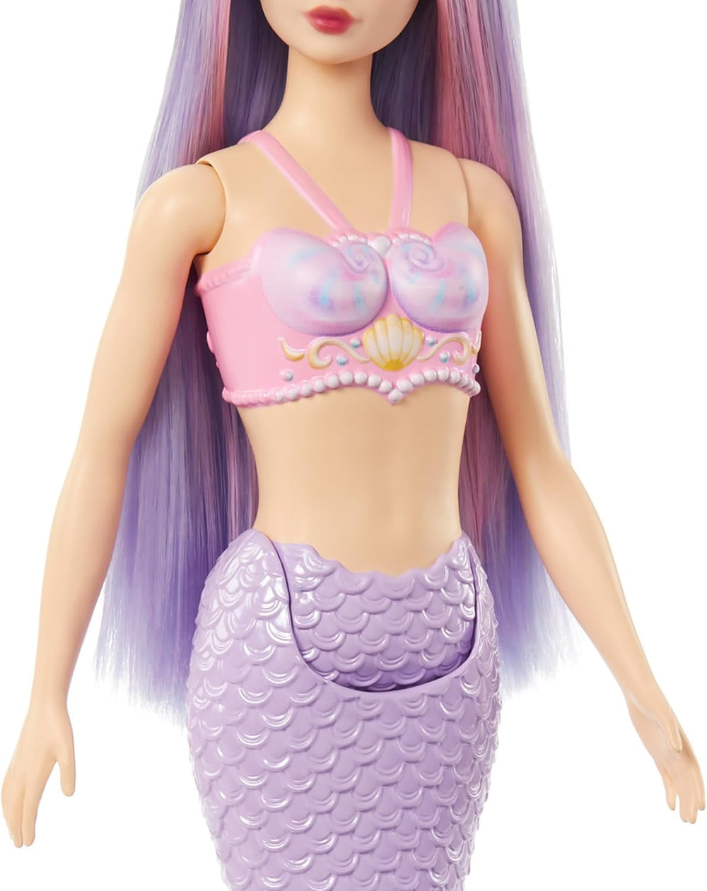 Poupée Barbie Sirène avec cheveux et bandeau fantaisie roses et lilas, haut en coquillage et poupée à nageoires arrière bleu lavande, HRR06 Naty Shop Dolls