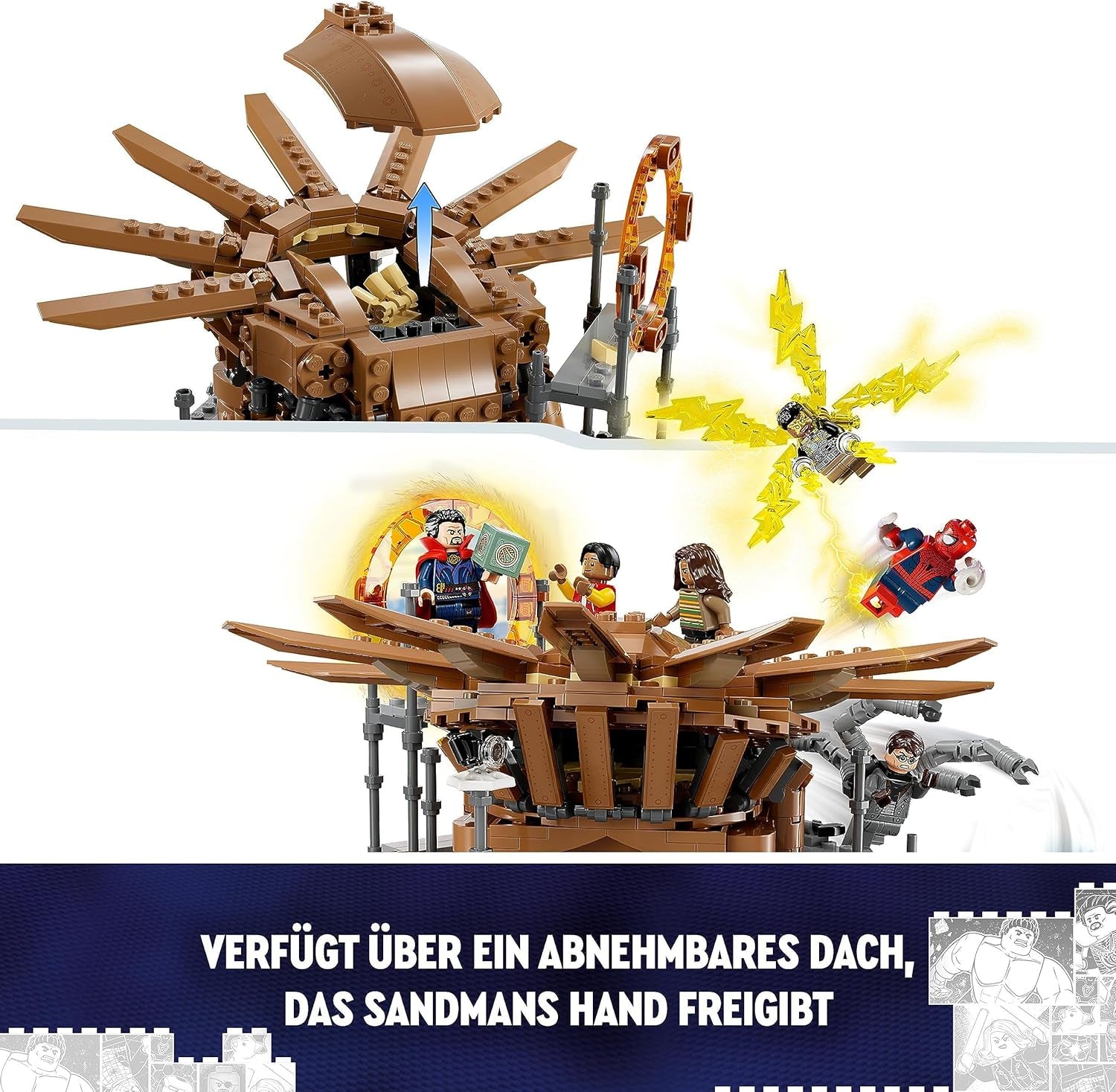 LEGO 76261 Marvel Spider-Man's Big Showdown, Spider-Man : No Way Home avec 3 figurines Peter Parker plus Green Goblin, Electro, Sandman, Ned, Doctor Strange et MJ, modèle à collectionner Jeux de construction Besuche den LEGO-Store