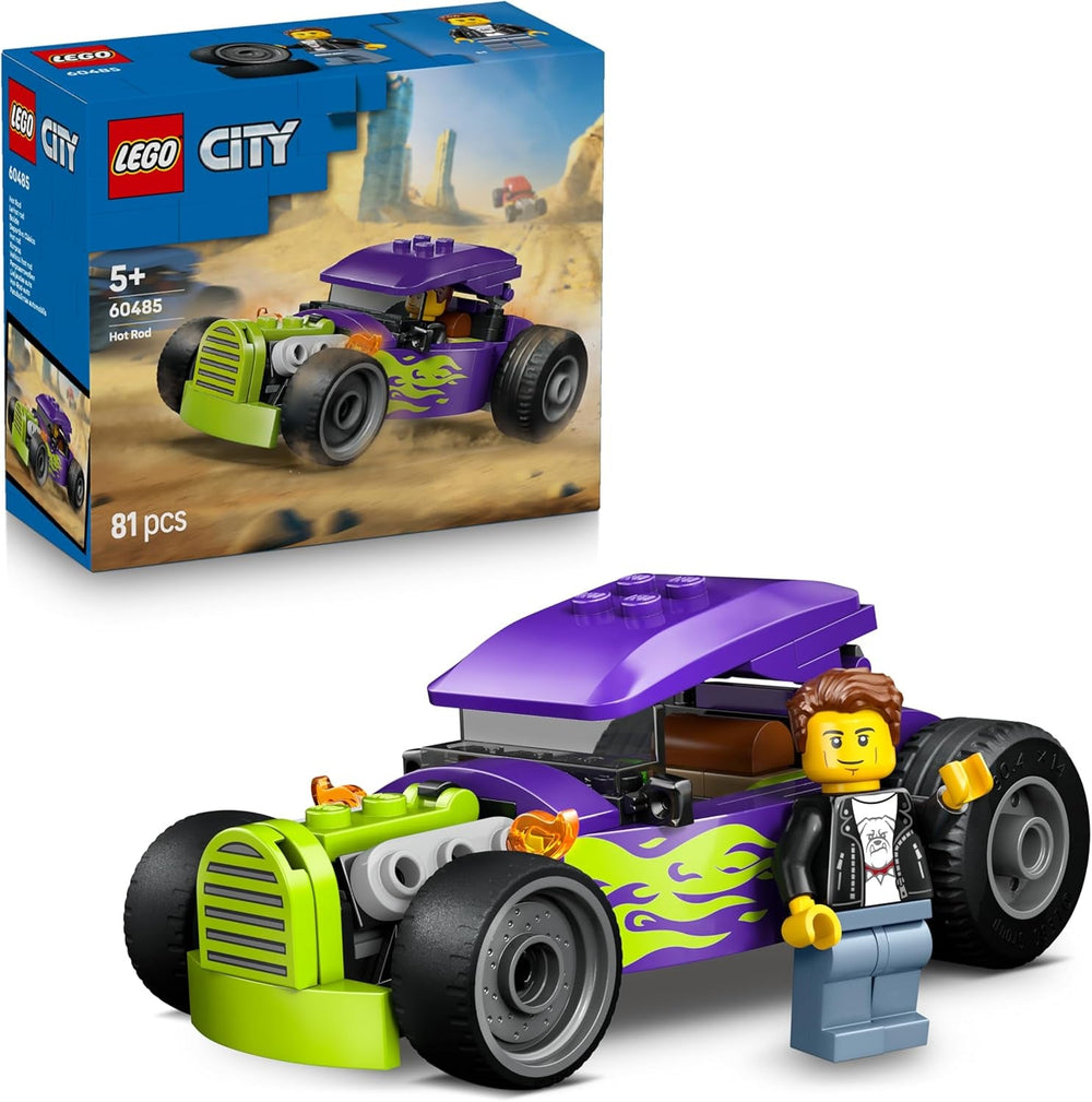 LEGO City Hot Rod - Race Car Toy w/a Driver Minifigure & Folding Roof - Fine Motor Skills Building Set - Small Birthday Gift Idea for 5+ Year Old Boys - 60485
