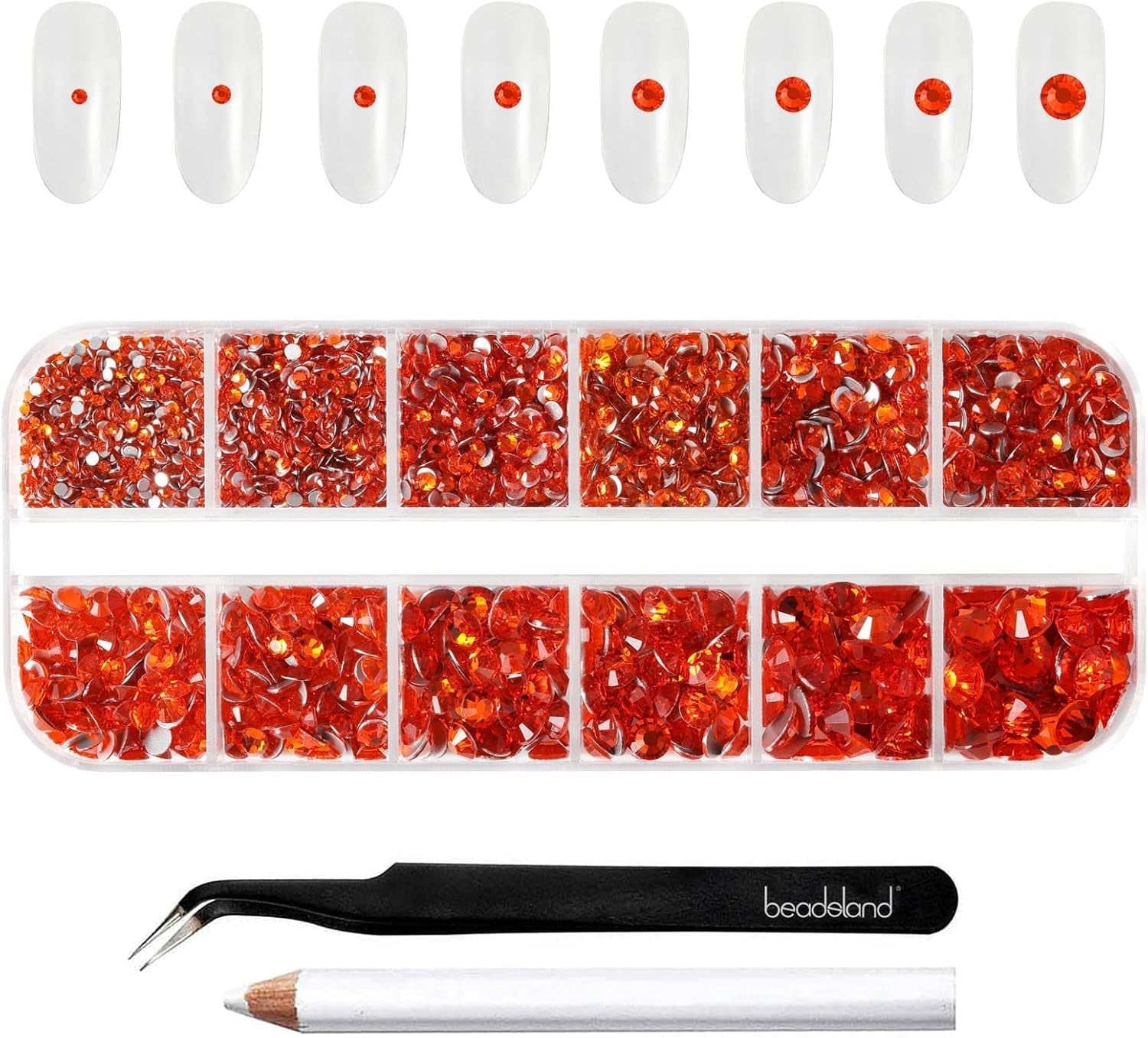 Beadland 2500Pcs Verre Nailart Strasssteine ​​​​Kristall Flatback Edelsteine ​​​​Runde, ​​​​pour Handwerk Gemischt 8 Größen SS4 ~ SS30 Mit Picking Pinzette Und Stift (Kristall Weiss)