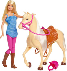 Barbie-Puppe und Pferdespielzeug, Reitzubehör, 1 Puppe und 1 Pferd enthalten, als Geschenk für Kinder ab 3 Jahre geeignet, FXH13