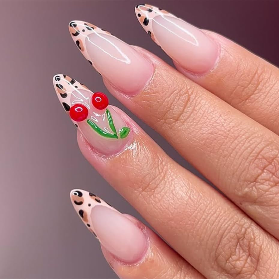 Moonglow longs ongles Stiletto laiteux blanc rose dégradé paillettes Cool faux ongles avec colle rose Ombre paillettes ongles artificiels