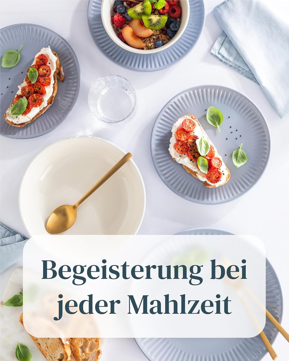 Service de table en céramique pour 6 personnes, Hygge, 24 pièces. GAGNANT DU TEST Service de table en grès scandinave de rêve, bol et assiettes, service de table pour 6 services de vaisselle Pure Living en gris bleu