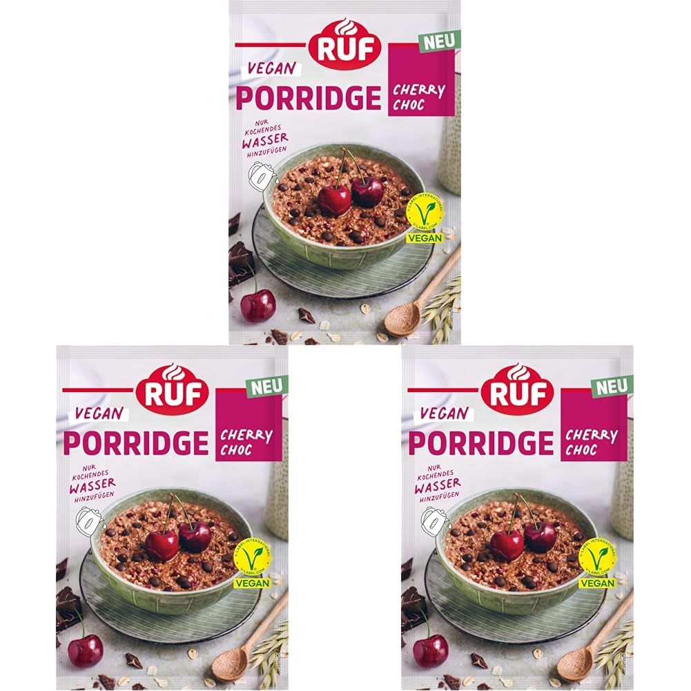 RUF Vegan Porridge aux Noix et Avoine, flocons d'avoine aux amandes, noisettes et graines de lin, facile à préparer, dans un emballage pratique en portions, 1 x 60 g