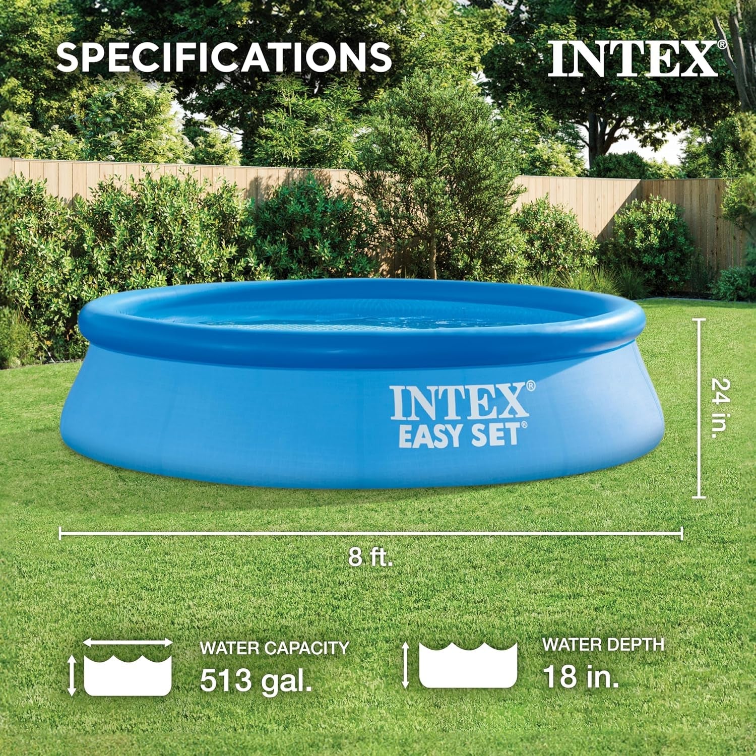 Piscină gonflabilă INTEX 28106EH Easy Set 2,4 m x 61,0 cm - Material anti-perforare - Umflare rapidă - Capacitate 513 galoane - Adâncime apă 45,7 cm
