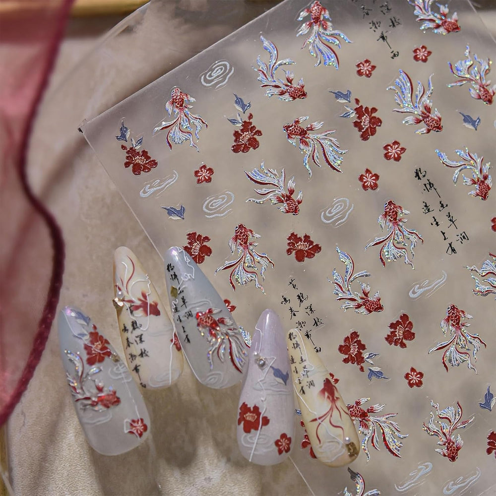 JMEOWIO Autocollant 3D pour ongles en forme de poisson Koi