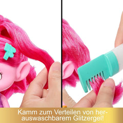 Mattel DREAMWORKS TROLLS Together Strong - Poupée mannequin Queen Poppy Hair-Tastic - 15+ accessoires, peigne à paillettes, gel à paillettes lavable, à partir de 3 ans, HNF25 Naty Shop Dolls