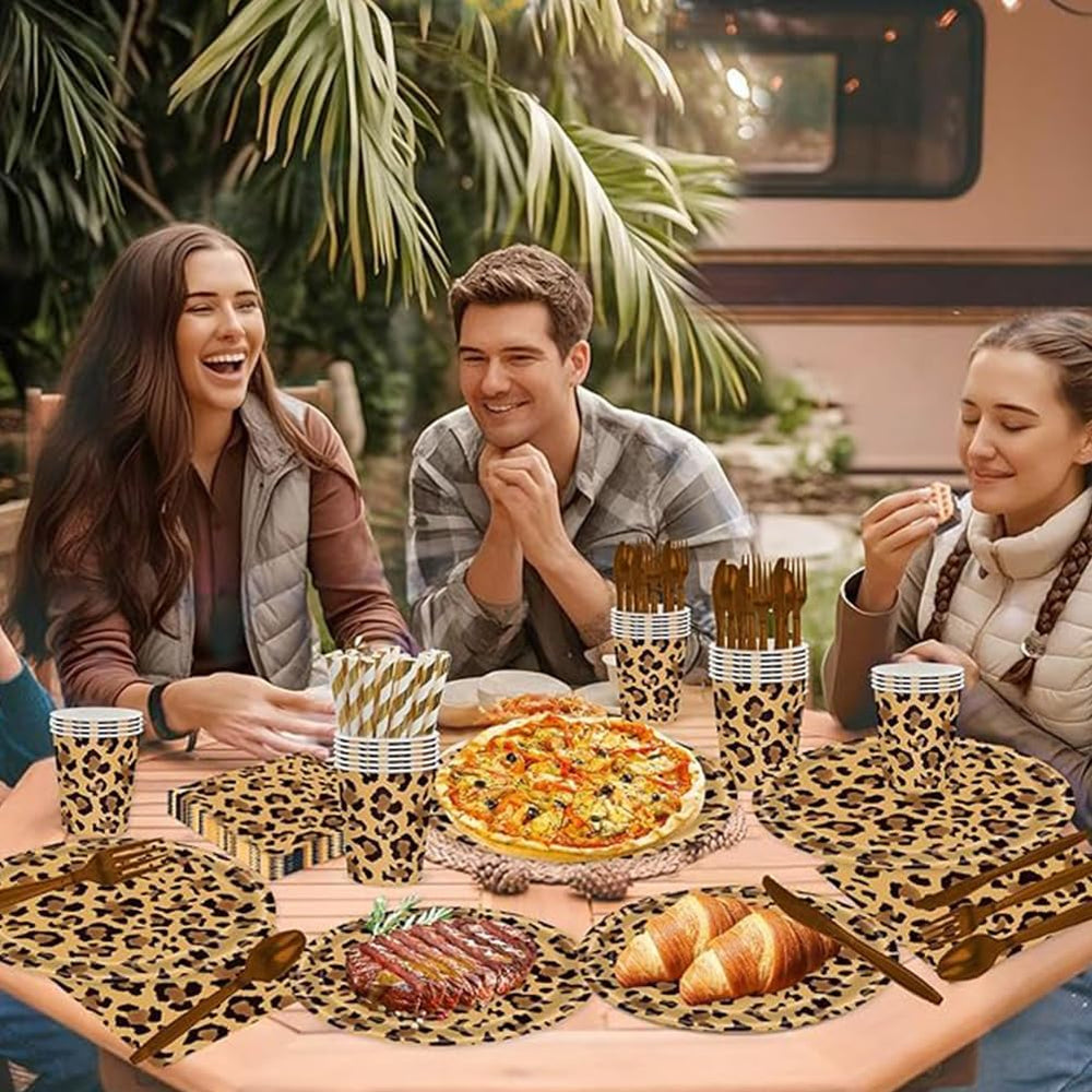 Motif léopard Party Geschirr Kindergeburtstag Deko Geburtstag Party Geschirr Dschungel Pappteller Becher Servietten Babyparty Tischdeko Set